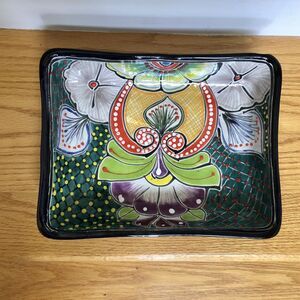 Talavera Mexicana Rectangle Dish Bolw  9" x 7" x 1.5"  Flower multicolor Cj10